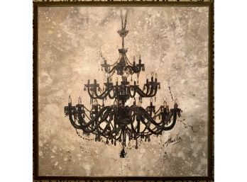 Black And Gold Print On Canvas Of A Crystal Chandelier
