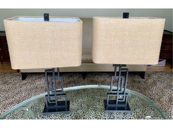 Pair Of Metal Table Lamps With Linen Shades