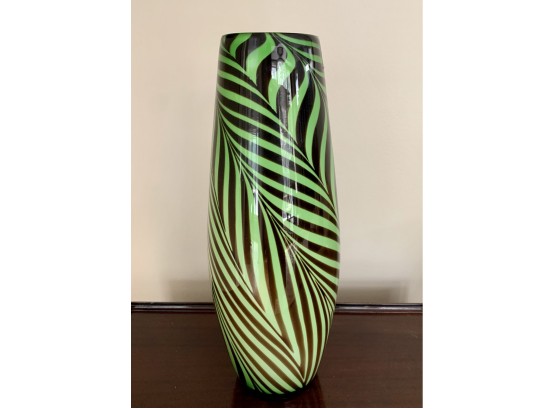 Tall Green And Black Glass Swirl Vase 20' Tall