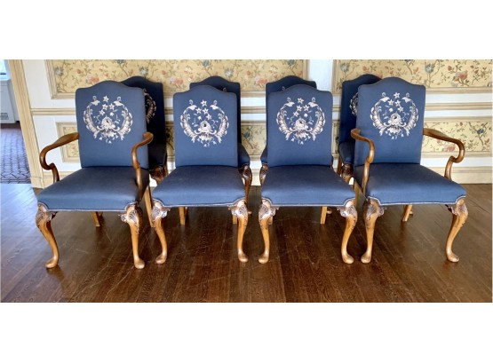 Regal Set Of 8 Needlepoint Presidential Dining Chairs