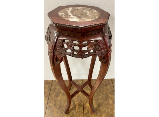 Rosewood  With Marble Tall Asian Plant Stand Pedestal