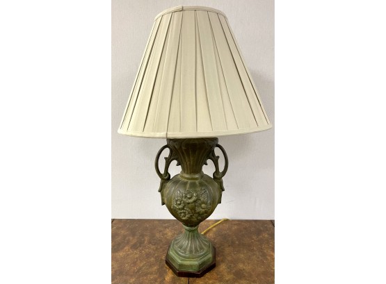 Dark Olive Urn Vintage Table Lamp With Pleated Shade