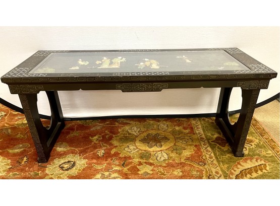 Chinoiserie Tea Table With Folding Legs And Glass Insert