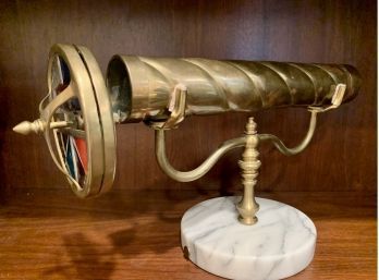 Coveted Cast Brass Kaleidoscope On Marble Stand