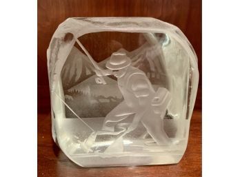 Etched Glass Cube With Fly Fishiing Motif
