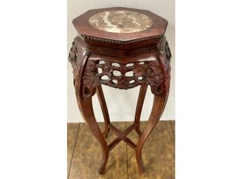 Rosewood  With Marble Tall Asian Plant Stand Pedestal