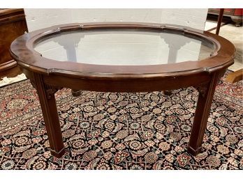 Chippendale Style Mahogany Oval Cocktail Coffee Table Glass Insert