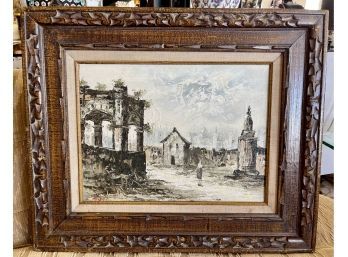 Original Signed C. North Painting Of French Cityscape