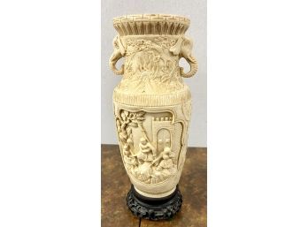 Carved Chinese Urn Vase Vessel Faux Ivory