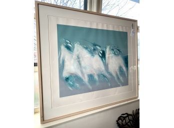 Large Abstract Monotype Of Horses Signed Jean Richardson