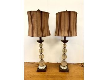 Pair Glass Ball Table Lamps With Silver Accents
