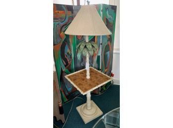 Mid Century 1970's Vintage Faux Bamboo Floor Lamp With Table Attached