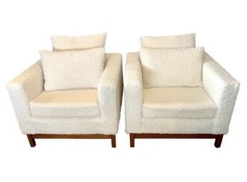 Pair Of Mid Century Modern Milo Baughman Cube Chairs In Boucle Fabric, Newly Upholstered