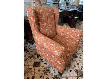 Newly Upholstered Chinoiserie Red Modern Wingback Chair With Elephant Motif