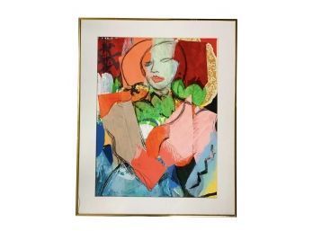 Colorful Sara Brown Mid Century Style Abstract Collage Painting