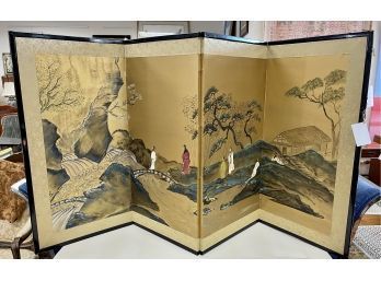 4 Panel Vintage Asian Hand Painted Folding Screen