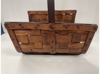 Antique Woven Wood Basket For Fire Wood Logs