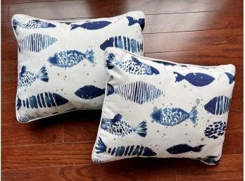 Pair Of Blue And White Fish Themed Pillows