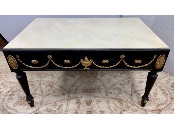 Neoclassical Black And Gold Coffee Table With Faux Marble Top