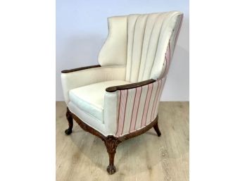 Magnificent Vintage Channel Back Wing Chair With New Two Tone Upholstery