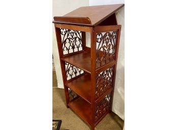 Elegant Pierced Cherry Wood Design Lectern Stand With Shelving