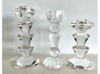 Set Of 3 Crystal Candleholders By Simon Design Candesticks