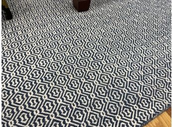 Area Rug In Geometric Blue And White Weave 10ft By 8ft Carpet