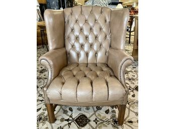 Magnificent Vintage Leather Chesterfield Tufted Wingback Chair With Brass Nailheads