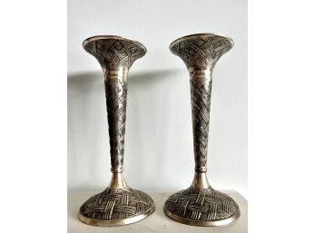 Pair Of Tall Silver Candlesticks Candle Holders