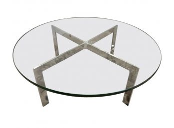 Milo Baughman Midcentury Round Glass And Chrome Cocktail Coffee Table