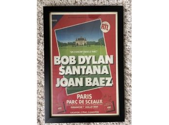 Bob Dylan Memorabilia Framed Tour Billboard With Santana And Joan Baez Signed