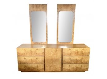 Iconic Mid Century Modern Authentic Lane Altavista Burlwood Credenza Dresser With Dual Mirrors
