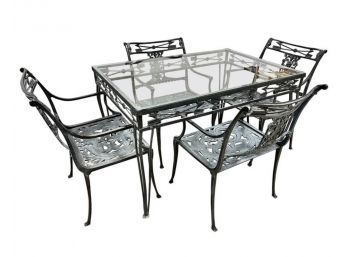 Vintage Neoclassical Style Cast Aluminum 5PC Outdoor Patio Dining Set Table And 4 Chairs