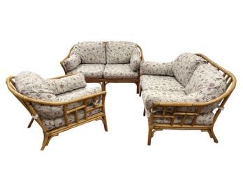 Stellar Mid Century Modern Three Piece Bamboo Set With Two Loveseats And 1 Chair