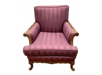 Antique Fully Carved Mahogany Reading Lounge Chair Plum Two Tone Upholstery