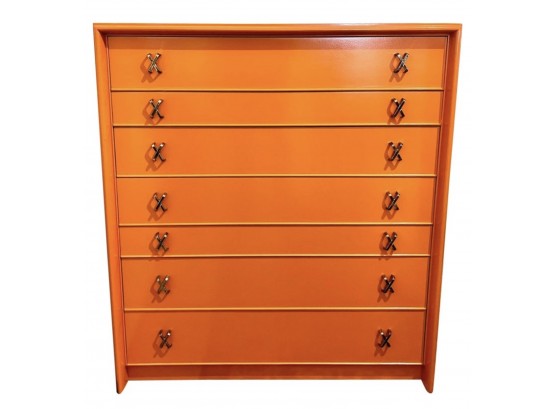 Exceptional Paul Frankl Mid Century Modern Johnson Furniture Chest Of Drawers Dresser In Hermes Orange