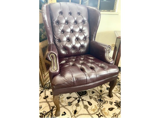 Elegant Chesterfield Wingback Burgundy Leather Nailhead Reading Chair
