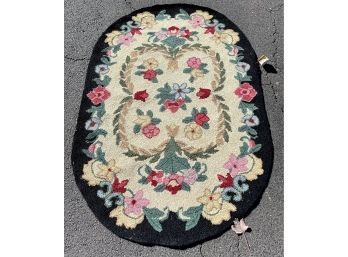 Oval Hand Hooked Floral Area Rug 4ft By 5.10ft