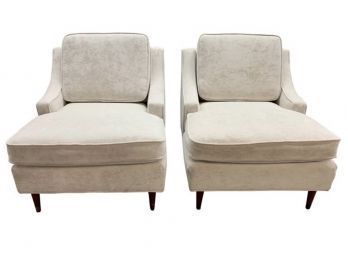 Pair Of Iconic Mid Century Modern Ivory White Crushed Velvet Newly Upholstered Chairs