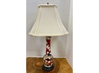 Art Nouveau Style Porcelain Floral Table Lamp With Raised Floral Design