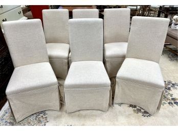 Beautiful Set Of Six Linen Parsons Dining Or Kitchen Chairs