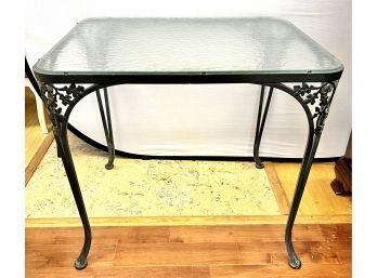 Vintage Green Cast Iron And Glass Outdoor Indoor Table