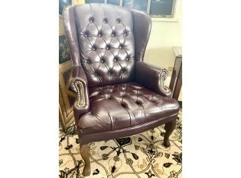 Elegant Chesterfield Wingback Burgundy Leather Nailhead Reading Chair