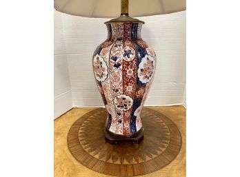 Stunning Chinoiserie Asian Orange And Blue Porcelain Table Lamp