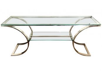 Iconic Milo Baughman Style Mid Century Modern Glass And Curved Chrome Console Table 5FT Wide