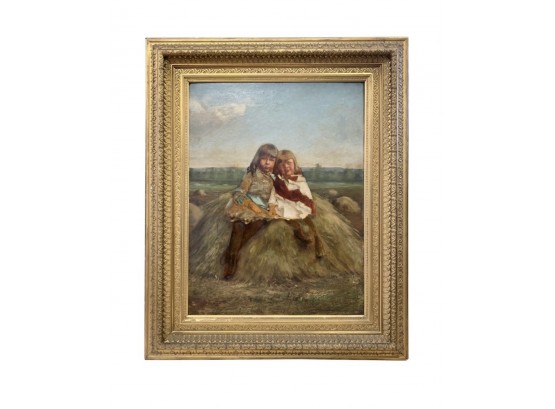 Antique Charles Dowse Oil On Canvas Painting  Two Sisters In Repose