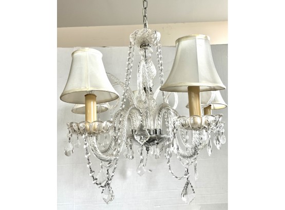 French Crystal 5 Arm Chandelier In Manner Of Waterford Crystal