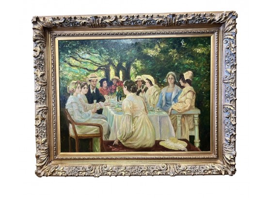 Large Original Impressionist Painting Ladies Lunching By Jacksont 52' Wide By 42' Tall