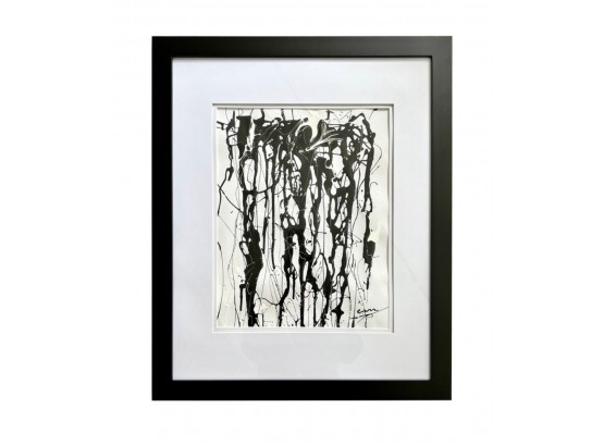 Original Black & White  Abstract Painting By Arlene Carr, Listed Artist