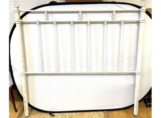 Traditional Antique Queen Size Hand Painted White Metal Bed